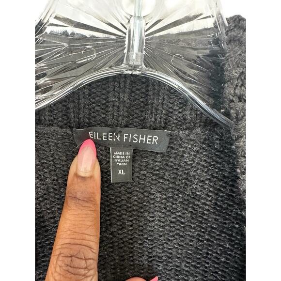 Eileen Fisher Cardigan Black Wool Soft Cozy Cable Knit Oversized Relaxed Size XL - Picture 2 of 11